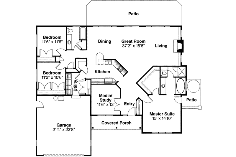 Home Plan - Floor Plan - Main Floor for Traditional House Plan #124-280 - 3 bed, 2 bath