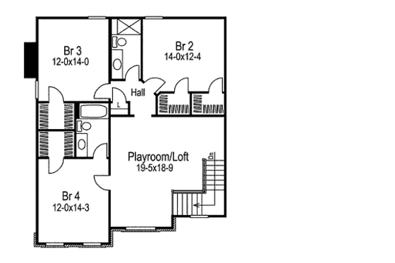 Floor Plan - Upper Floor for Traditional House Plan #57-275 - 4 bed, 3.5 bath