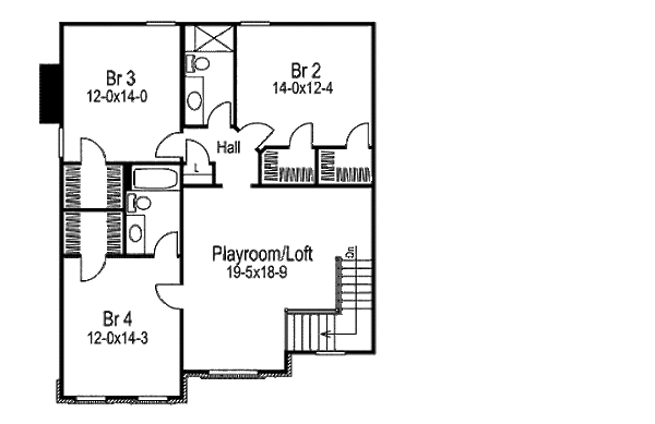 Traditional Floor Plan - Upper Floor Plan #57-275