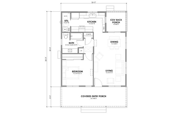 Floor Plan - Main Floor for Country House Plan #1105-20 - 1 bed, 1 bath