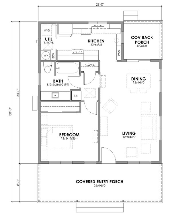 Dream House Plan - Floor Plan - Main Floor for Country House Plan #1105-20 - 1 bed, 1 bath