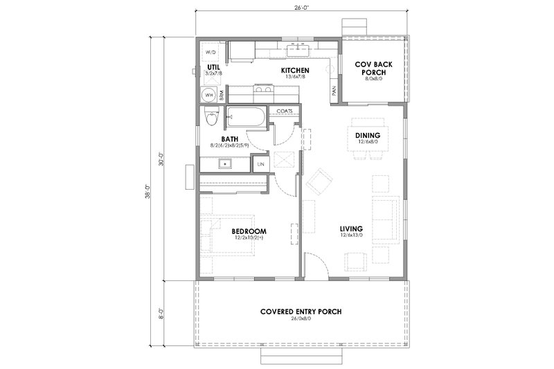 Dream House Plan - Floor Plan - Main Floor for Country House Plan #1105-20 - 1 bed, 1 bath