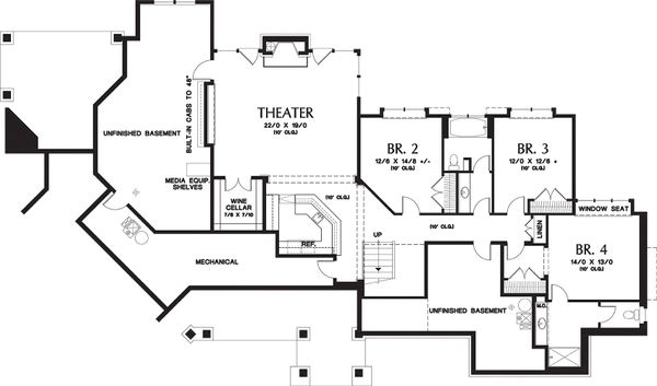 Craftsman Floor Plan - Lower Floor Plan #48-233