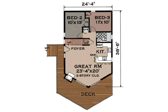 Floor Plan - Main Floor for Cabin House Plan #3-107 - 3 bed, 2 bath