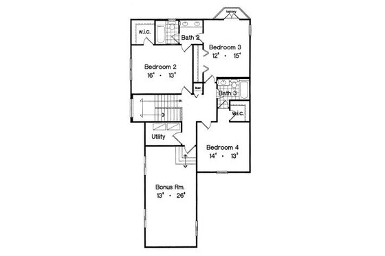 Floor Plan - Upper Floor for European House Plan #417-403 - 4 bed, 4 bath