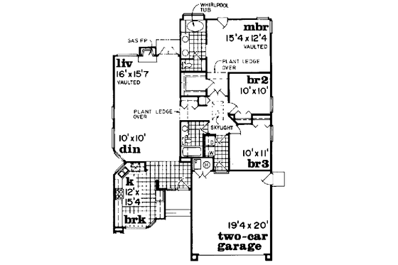 Floor Plan - Main Floor for Mediterranean House Plan #47-206 - 3 bed, 2 bath