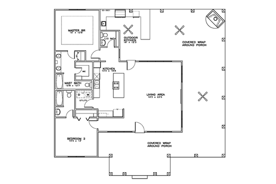 Floor Plan - Main Floor for Southern House Plan #8-263 - 2 bed, 2.5 bath