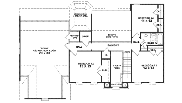 Floor Plan - Upper Floor for Southern House Plan #81-209 - 4 bed, 2.5 bath