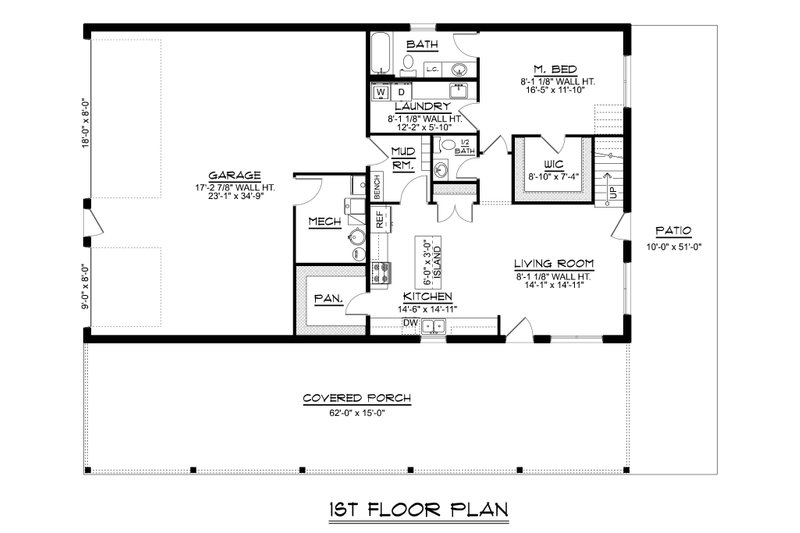 House Blueprint - Floor Plan - Main Floor for Barndominium House Plan #1064-424 - 4 bed, 2.5 bath