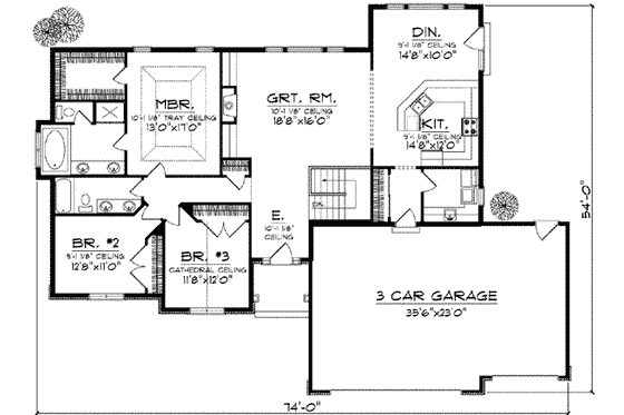 Floor Plan - Main Floor for Traditional House Plan #70-830 - 3 bed, 2 bath
