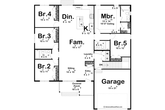 Floor Plan - Main Floor for Traditional House Plan #455-390 - 5 bed, 3 bath