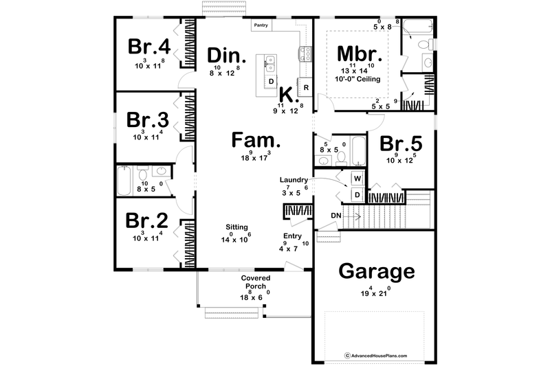House Design - Floor Plan - Main Floor for Traditional House Plan #455-390 - 5 bed, 3 bath