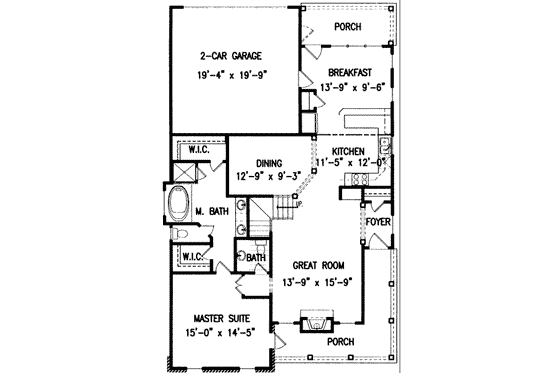 Floor Plan - Main Floor for Southern House Plan #54-169 - 5 bed, 2.5 bath