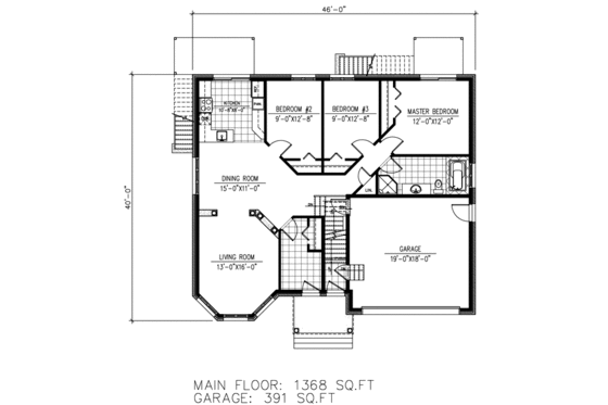 Floor Plan - Main Floor for Cottage House Plan #138-391 - 3 bed, 1 bath
