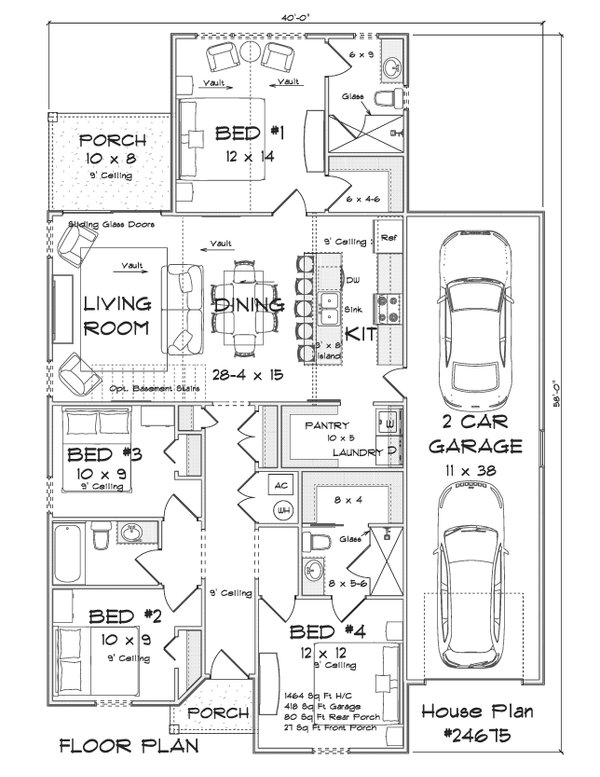 Architectural House Design - Floor Plan - Main Floor for Cottage House Plan #513-2467 - 4 bed, 3 bath