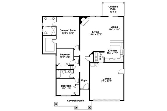 Floor Plan - Main Floor for Craftsman House Plan #124-780 - 3 bed, 2 bath