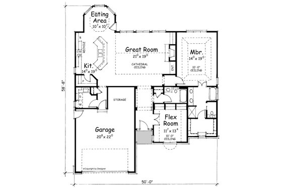 Floor Plan - Main Floor for European House Plan #20-1422 - 2 bed, 2 bath