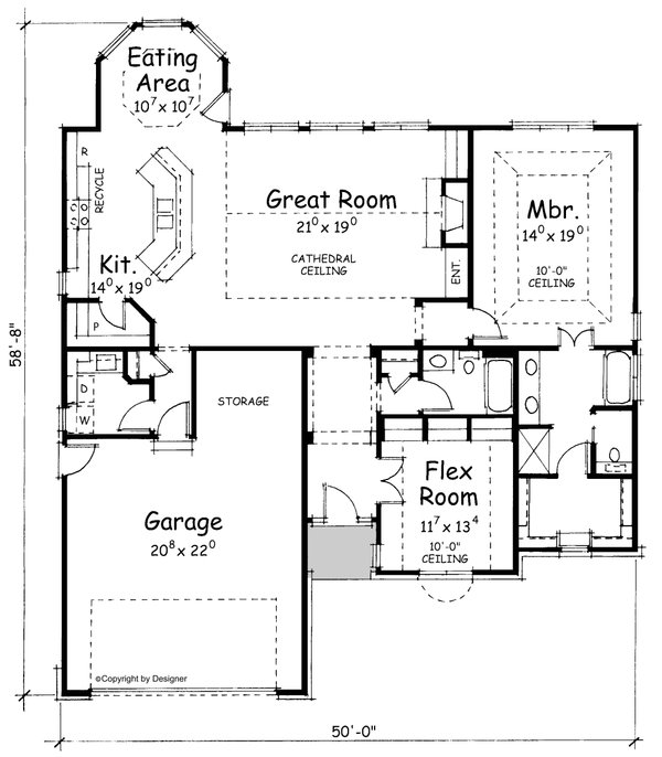 House Plan Design - Floor Plan - Main Floor for European House Plan #20-1422 - 2 bed, 2 bath