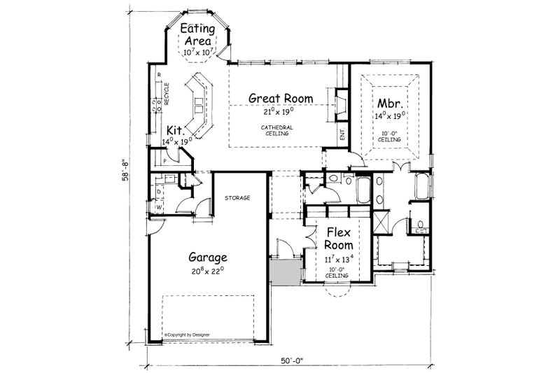 House Plan Design - Floor Plan - Main Floor for European House Plan #20-1422 - 2 bed, 2 bath