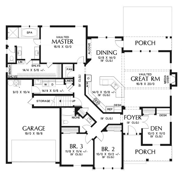House Blueprint - Craftsman Floor Plan - Main Floor Plan #48-957