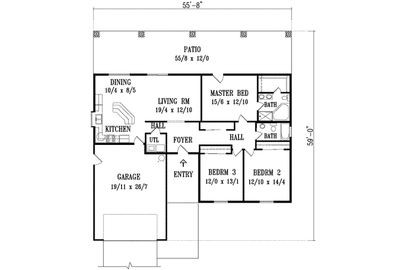 Dream House Plan - Floor Plan - Main Floor for Ranch House Plan #1-1137 - 3 bed, 2 bath