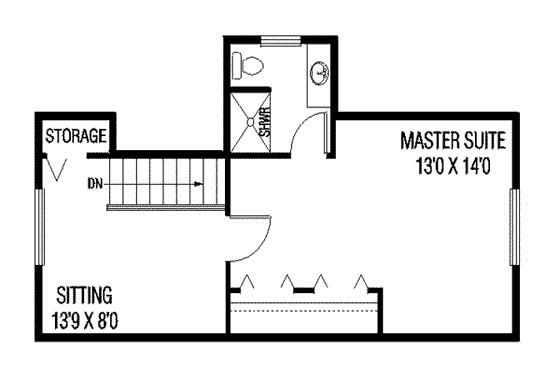 Floor Plan - Upper Floor for Bungalow House Plan #60-571 - 3 bed, 2 bath