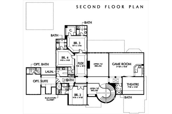 Floor Plan - Upper Floor for European House Plan #449-3 - 4 bed, 5.5 bath