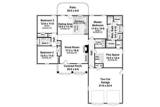 Floor Plan - Main Floor for Country House Plan #21-233 - 3 bed, 2 bath