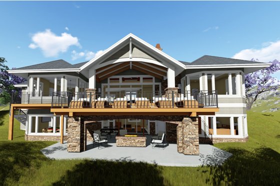 Exterior - Rear Elevation 1 for Craftsman House Plan #1069-1 - 2 bed, 2.5 bath