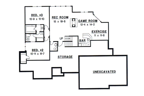 Floor Plan - Lower Floor for European House Plan #67-339 - 4 bed, 3 bath