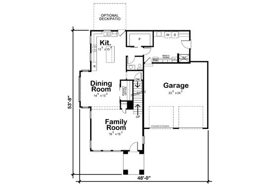Floor Plan - Main Floor for Modern House Plan #20-2505 - 3 bed, 2.5 bath