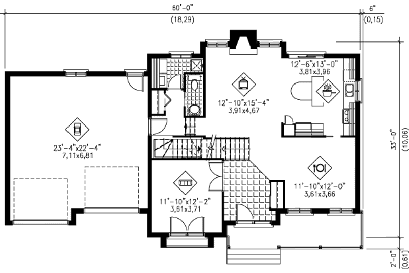 House Blueprint - Floor Plan - Main Floor for European House Plan #25-252 - 4 bed, 2.5 bath