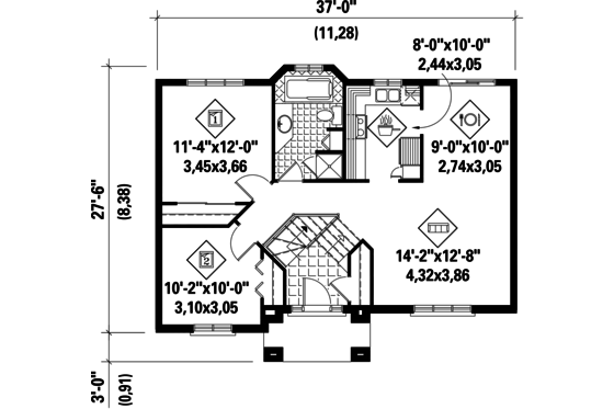 Floor Plan - Main Floor for Traditional House Plan #25-4331 - 2 bed, 1 bath