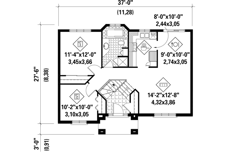 Architectural House Design - Floor Plan - Main Floor for Traditional House Plan #25-4331 - 2 bed, 1 bath