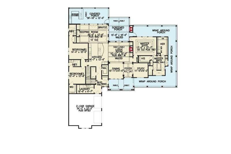 Dream House Plan - Floor Plan - Main Floor for Farmhouse House Plan #54-479 - 4 bed, 4.5 bath