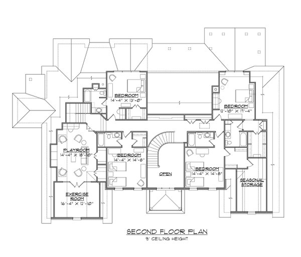 House Blueprint - Classical Floor Plan - Upper Floor Plan #1054-53