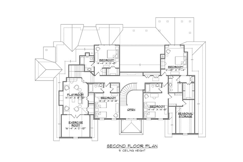 House Plan Design - Floor Plan - Upper Floor 1 for Classical House Plan #1054-53 - 5 bed, 5.5 bath