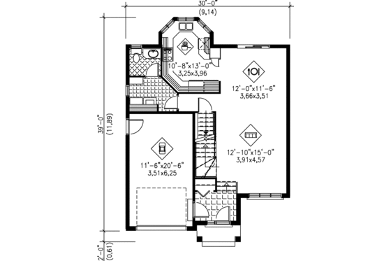 Floor Plan - Main Floor for Traditional House Plan #25-279 - 3 bed, 1.5 bath