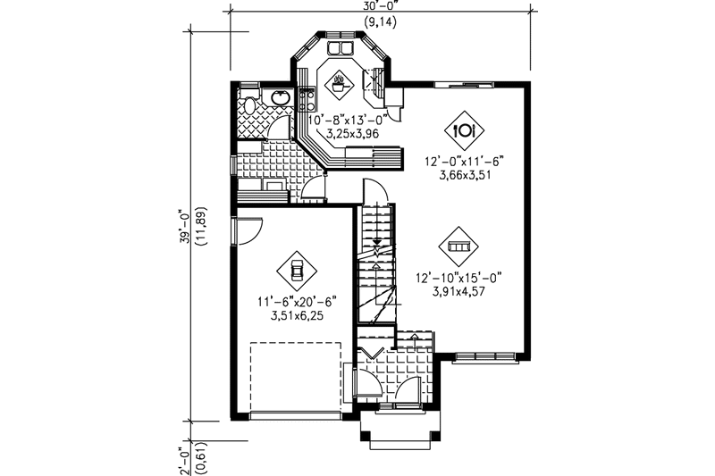 Home Plan - Floor Plan - Main Floor for Traditional House Plan #25-279 - 3 bed, 1.5 bath