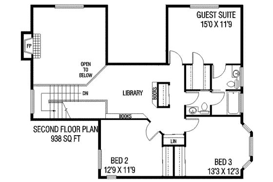 Floor Plan - Upper Floor for European House Plan #60-212 - 4 bed, 3 bath