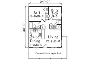 Floor Plan - Main Floor for Ranch House Plan #57-239 - 2 bed, 1 bath