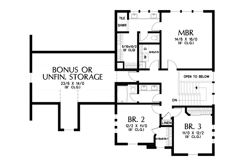 House Blueprint - Floor Plan - Upper Floor for Farmhouse House Plan #48-1083 - 3 bed, 2.5 bath