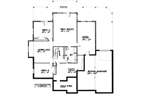 Floor Plan - Lower Floor for European House Plan #308-169 - 6 bed, 3 bath