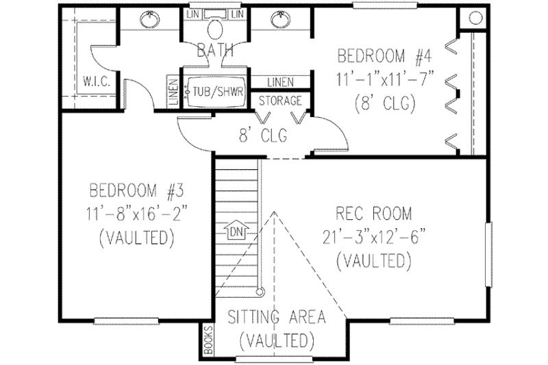 Architectural House Design - Floor Plan - Upper Floor for Country House Plan #11-120 - 4 bed, 2.5 bath