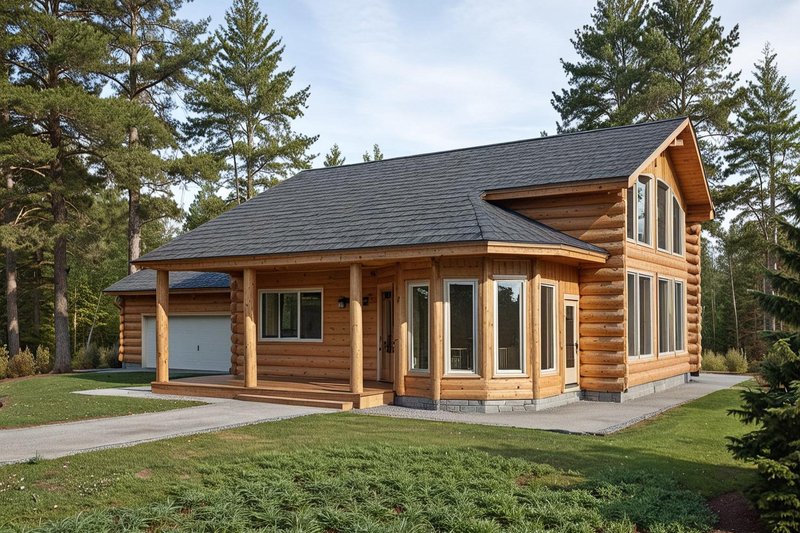 Home Plan - Exterior - Front Elevation 2 for Log House Plan #117-109 - 3 bed, 3 bath
