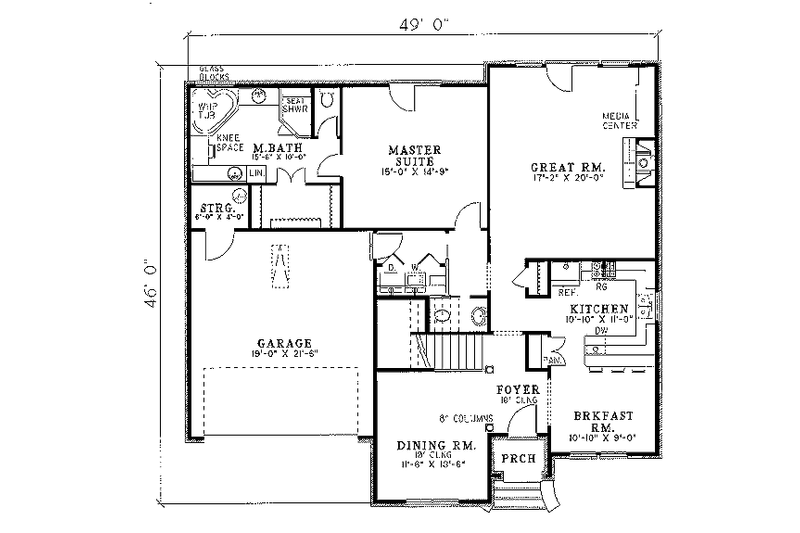 Home Plan - Floor Plan - Main Floor for European House Plan #17-282 - 3 bed, 2.5 bath