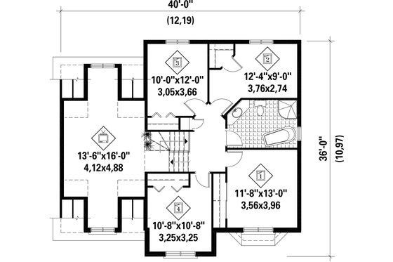 Floor Plan - Upper Floor for European House Plan #25-4687 - 4 bed, 1 bath