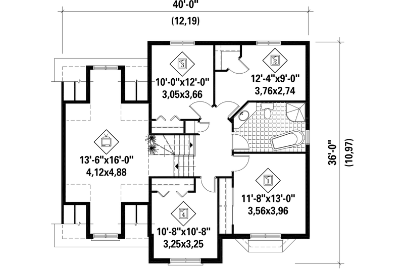 House Blueprint - Floor Plan - Upper Floor for European House Plan #25-4687 - 4 bed, 1 bath
