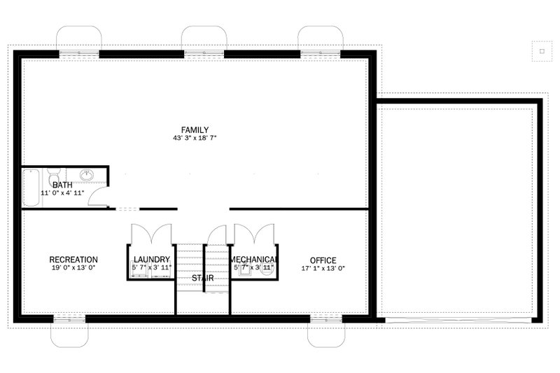 House Blueprint - Floor Plan - Lower Floor for Traditional House Plan #1060-366 - 1 bed, 1.5 bath