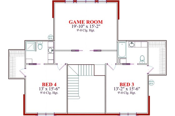Floor Plan - Upper Floor for Classical House Plan #63-319 - 4 bed, 4 bath